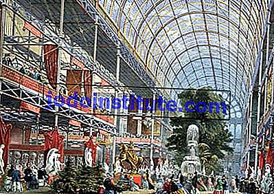 1851年にロンドンのハイドパークで開催されたグレートエキシビションで、ジョセフパクストン卿が設計したクリスタルパレスのトランセプト。