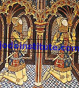 III. Edward'ın oğulları hanedan ikililer, St. Stephen Şapeli, Westminster Abbey, Londra, 14. yüzyıldan bir duvar resminin bir kopyasının detayı; Londra Antikalar Derneği.
