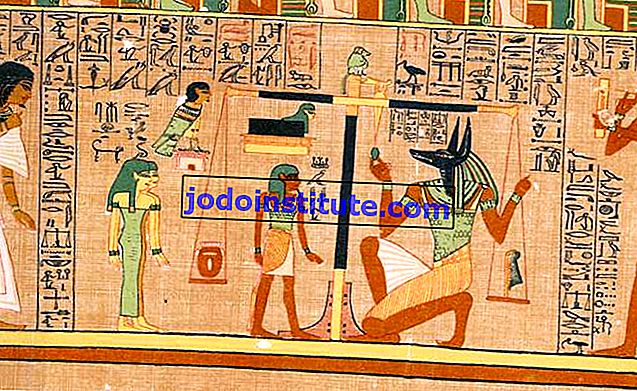 Anubis menimbang jiwa juru tulis Ani, dari Buku Orang Mati Mesir, c. 1275 sM.