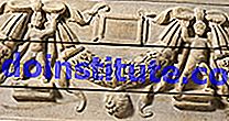 Мраморен саркофаг с гирлянди, ок. AD 200-225; Северански период, римски; в колекцията на Метрополитън музей на изкуствата, Ню Йорк. (фестон, замах)