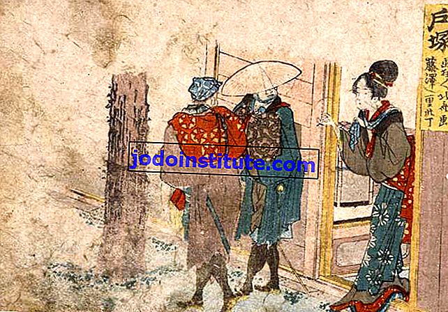 Hokusai: potongan kayu seorang wanita di pintu rumah bordil