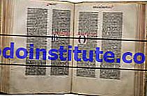 Dua halaman menyebar dari 42-line Bible Johannes Gutenberg, c. 1450–55.