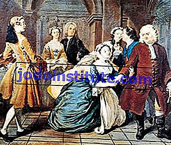 「パメラはジェイコブ・スウィンフォード卿の祝福を求める」イラストなし。 サミュエル・リチャードソンによるパメラのための11、ジョセフ・ハイモアによる油絵、1744; テートギャラリー、ロンドン