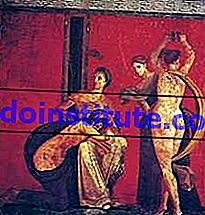 Дионисиачески обреди за посвещение и предбрачни изпитания на булка, рисуване на стена, c. 50 bce; във вилата на мистериите, Помпей, Италия.